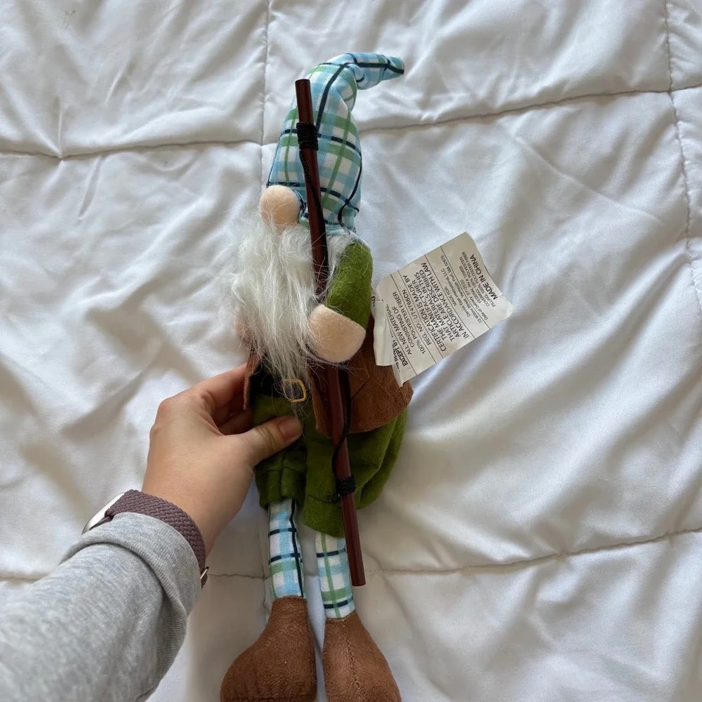 Dennis East International Fishing Gnome Plush Green Plaid Cabin Decor 16 Inch